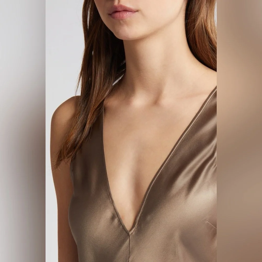 NWT $628 Frame Savannah Silk Satin Midi Dress In Cypress